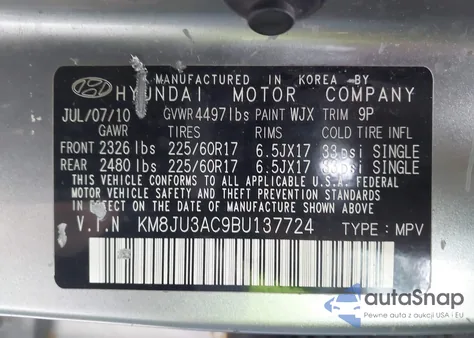 2011 Hyundai Tucson Gls/Limited z USA, uszkodzony, nr VIN KM8JU3AC9BU137724